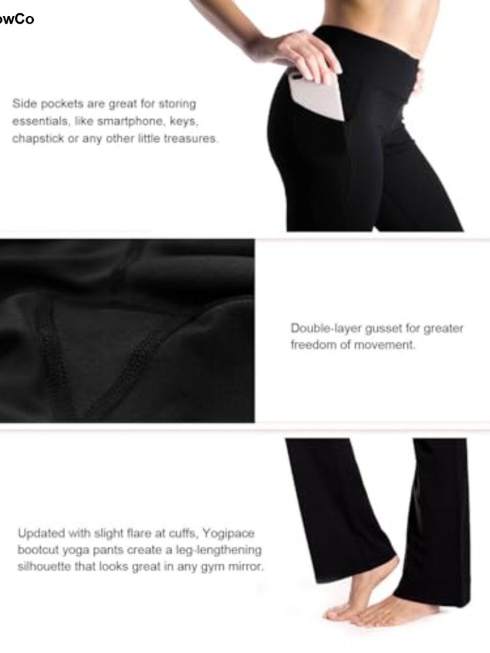 Women's Bootcut Yoga Pants Side Pockets 27-37" Inseams Stretch Flare - Picture 4 of 5
